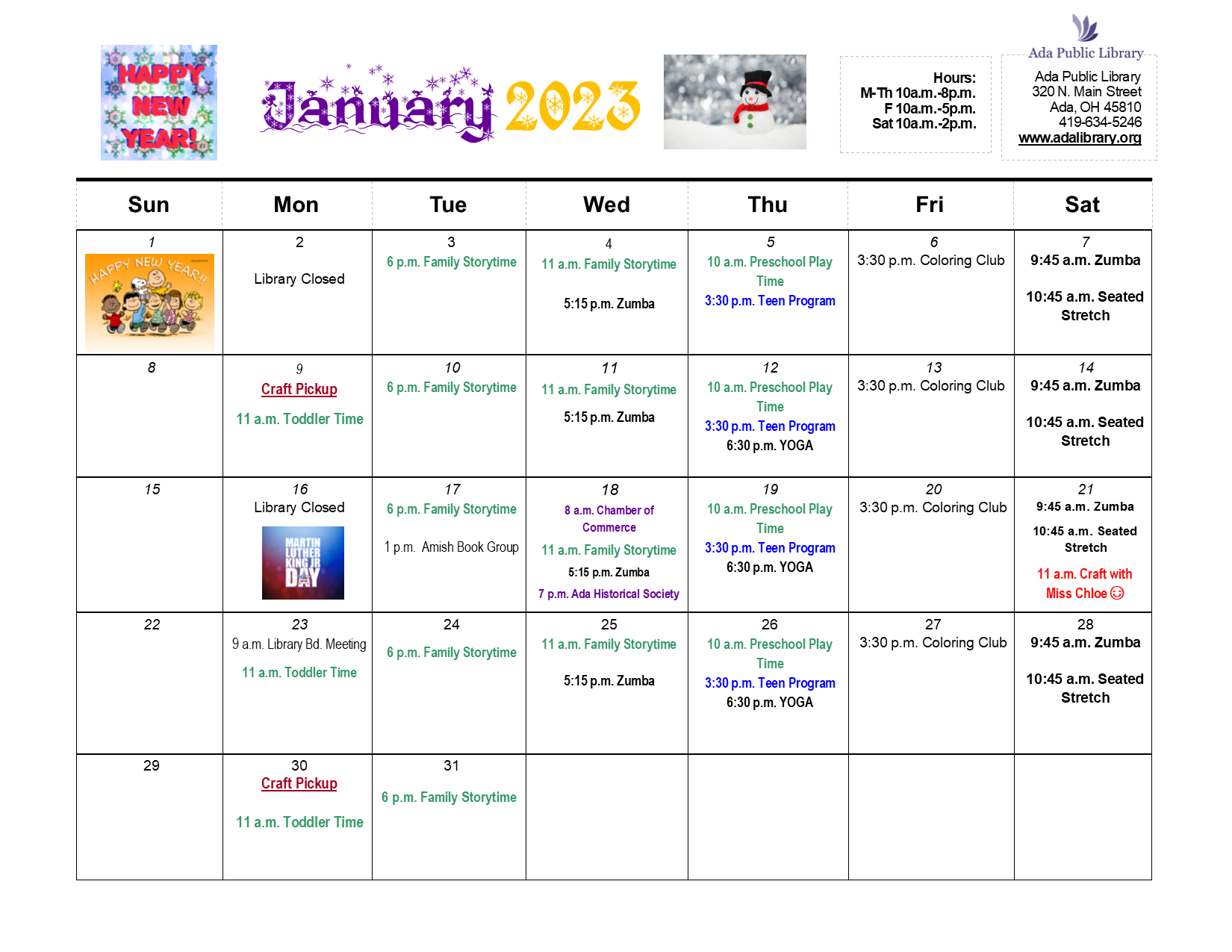"January Calendar of Activities 2023"