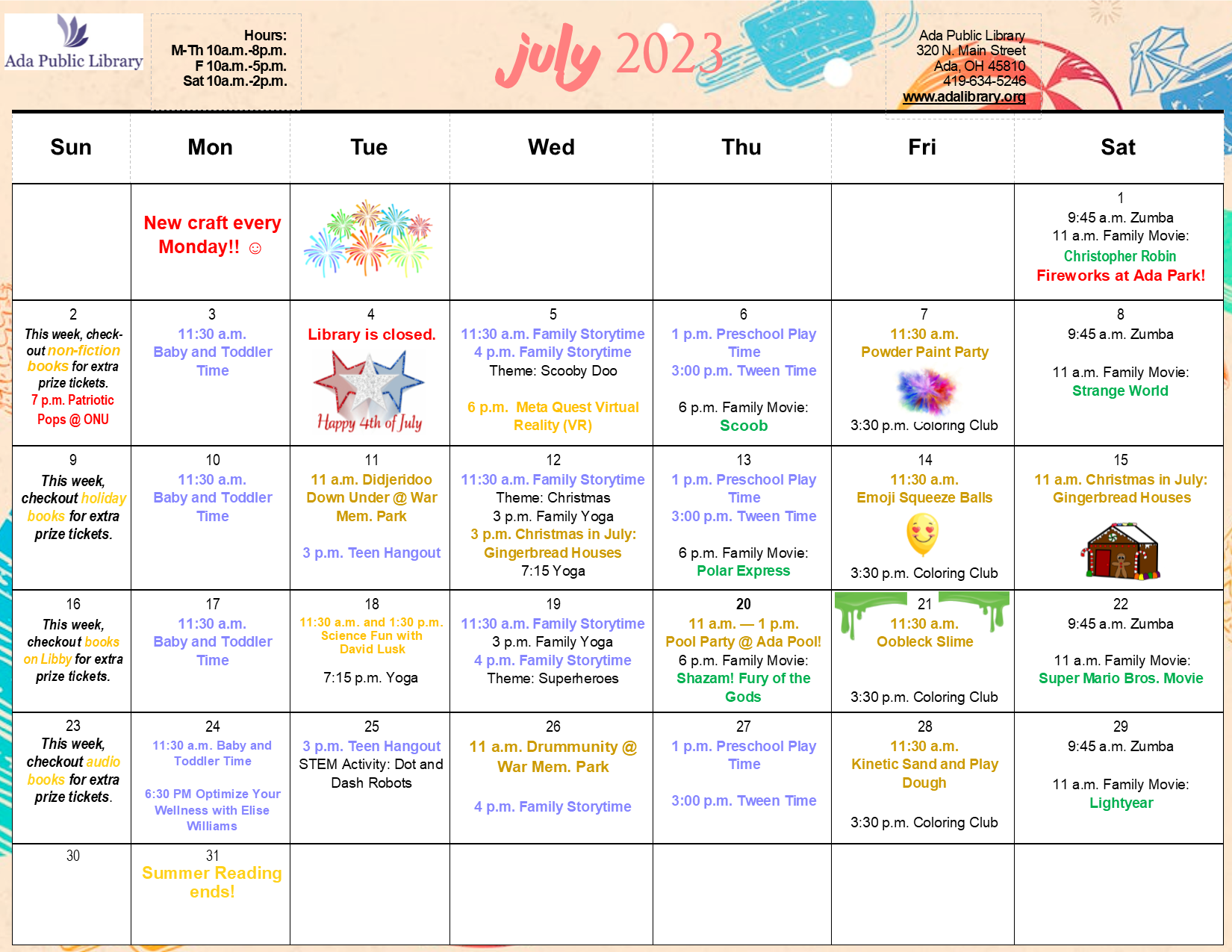 "July 2023 Activity Calendar"