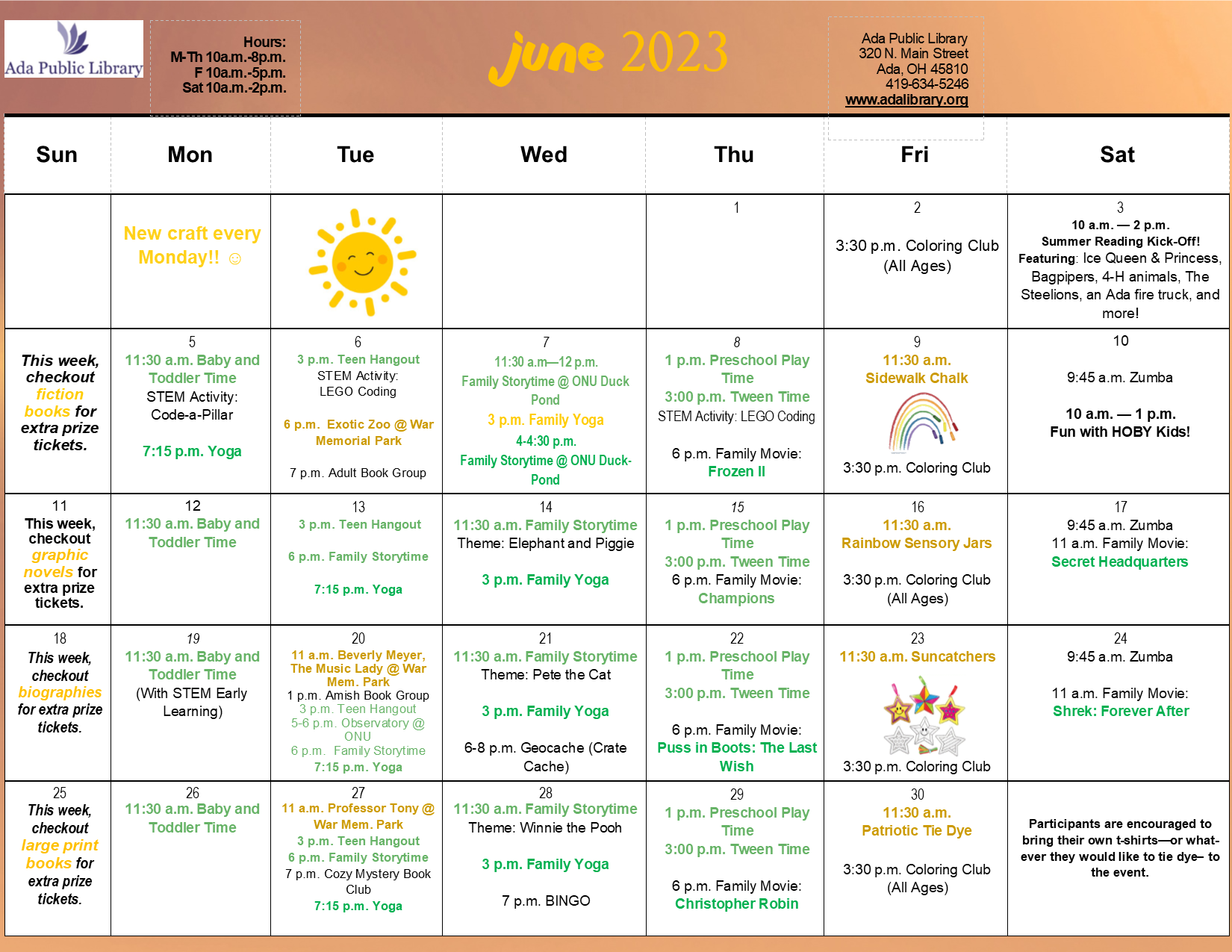 "June 2023 Activity Calendar"