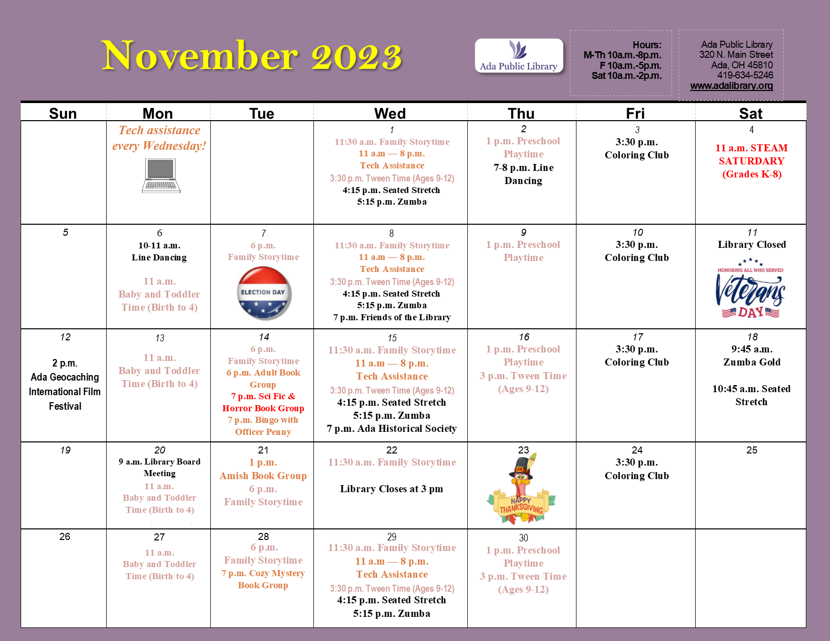 "November Activity Calendar"